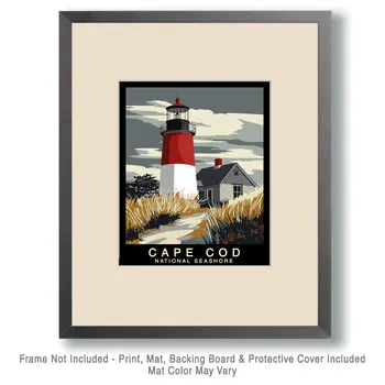 Lighthouse - Cape Cod Souvenir Home Decor Wall Art Prints – 8″x10″ Artwork – 11″x14″ Mat