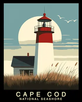 Minimalist Lighthouse - Cape Cod Souvenir Home Decor Wall Art Prints – 8″x10″ Artwork – 11″x14″ Mat