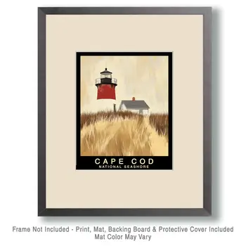 Nauset Lighthouse - Cape Cod Souvenir Home Decor Wall Art Prints – 8″x10″ Artwork – 11″x14″ Mat