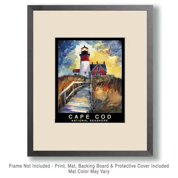 Stormy Day Lighthouse - Cape Cod Souvenir Home Decor Wall Art Prints – 8″x10″ Artwork – 11″x14″ Mat