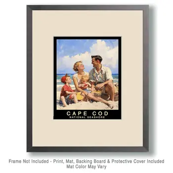 Day at the Beach - Cape Cod Souvenir Home Decor Wall Art Prints – 8″x10″ Artwork – 11″x14″ Mat