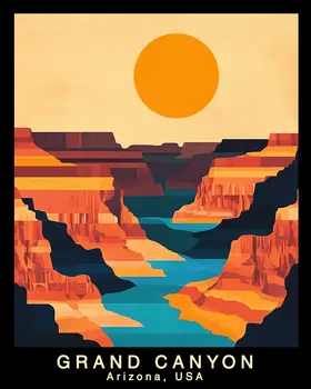 Mid-Century Modern - Grand Canyon Souvenir Home Decor Wall Art Prints – 8″x10″ Artwork – 11″x14″ Matte