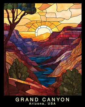 Stained Glass - Grand Canyon Souvenir Home Decor Wall Art Prints – 8″x10″ Artwork – 11″x14″ Matte