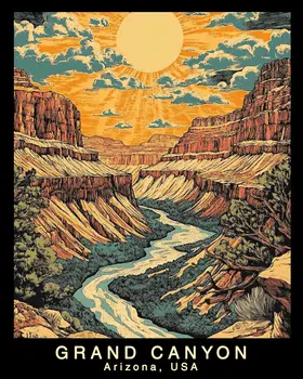 Lino-Print - Grand Canyon Souvenir Home Decor Wall Art Prints – 8″x10″ Artwork – 11″x14″ Matte