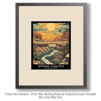 Lino-Print - Grand Canyon Souvenir Home Decor Wall Art Prints – 8″x10″ Artwork – 11″x14″ Matte