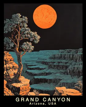 Nightime - Grand Canyon Souvenir Home Decor Wall Art Prints – 8″x10″ Artwork – 11″x14″ Matte