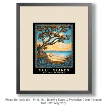 Nouveau - Gulf Island Souvenir Home Decor Wall Art Prints – 8″x10″ Artwork – 11″x14″ Mat