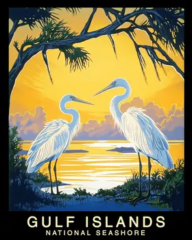 Egrets - Gulf Island Souvenir Home Decor Wall Art Prints – 8″x10″ Artwork – 11″x14″ Mat