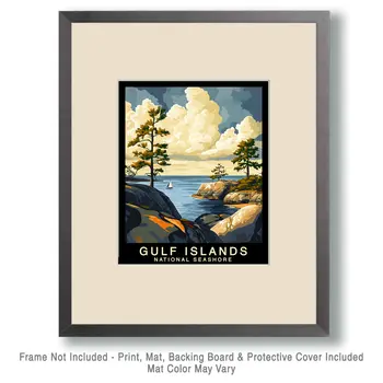 Ocean View - Gulf Island Souvenir Home Decor Wall Art Prints – 8″x10″ Artwork – 11″x14″ Mat