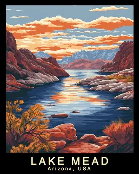 Evening - Lake Mead Souvenir Home Decor Wall Art Prints – 8″x10″ Artwork – 11″x14″ Mat