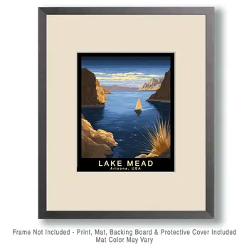 Morning - Lake Mead Souvenir Home Decor Wall Art Prints – 8″x10″ Artwork – 11″x14″ Mat