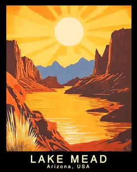 Sunrise - Lake Mead Souvenir Home Decor Wall Art Prints – 8″x10″ Artwork – 11″x14″ Mat