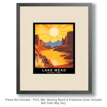Sunrise - Lake Mead Souvenir Home Decor Wall Art Prints – 8″x10″ Artwork – 11″x14″ Mat
