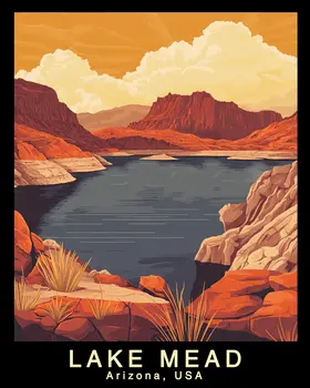 Minimalist - Lake Mead Souvenir Home Decor Wall Art Prints – 8″x10″ Artwork – 11″x14″ Mat