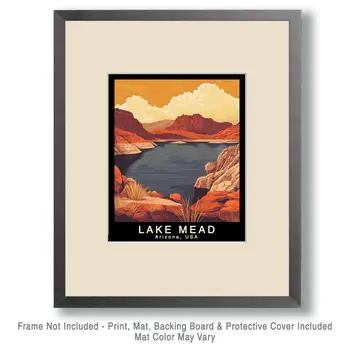 Minimalist - Lake Mead Souvenir Home Decor Wall Art Prints – 8″x10″ Artwork – 11″x14″ Mat