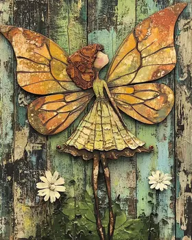 Folk Art Fairy - Rustic Farmhouse Decor  8"x10" Artwork for 11"x14" Frame