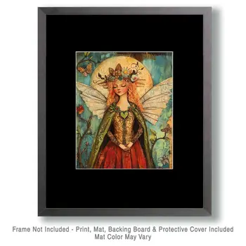 Folk Art Fairy Princess - Rustic Farmhouse Decor  8"x10" Artwork for 11"x14" Frame