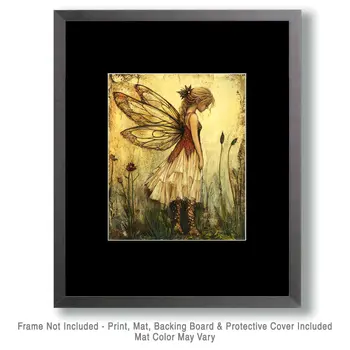 Folk Art Sullen Fairy - Rustic Farmhouse Decor  8"x10" Artwork for 11"x14" Frame