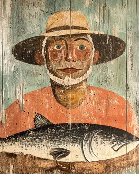 Folk Art Norwegian Fisherman - Rustic Farmhouse Decor  8"x10" Artwork for 11"x14" Frame