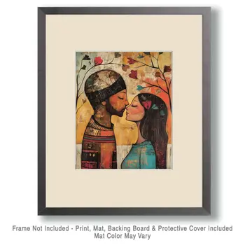 Folk Art Loving Couple - Rustic Farmhouse Decor  8"x10" Artwork for 11"x14" Frame