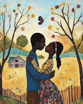 Folk Art First Love - Rustic Farmhouse Decor  8"x10" Artwork for 11"x14" Frame