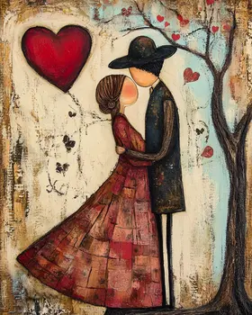 Folk Art Love in the Park - Rustic Farmhouse Decor  8"x10" Artwork for 11"x14" Frame