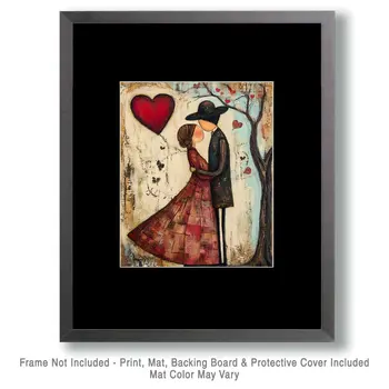 Folk Art Love in the Park - Rustic Farmhouse Decor  8"x10" Artwork for 11"x14" Frame