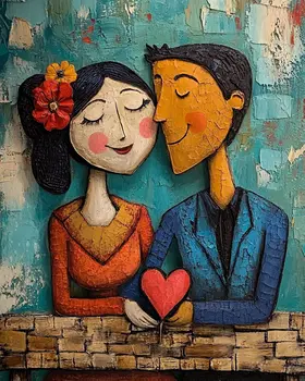 Folk Art Love at First Sight - Rustic Farmhouse Decor  8"x10" Artwork for 11"x14" Frame