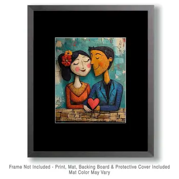 Folk Art Love at First Sight - Rustic Farmhouse Decor  8"x10" Artwork for 11"x14" Frame