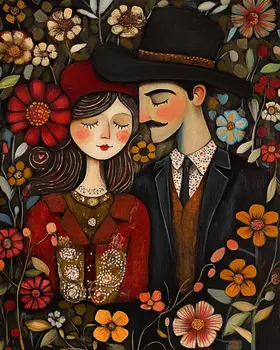 Folk Art Amore - Rustic Farmhouse Decor  8"x10" Artwork for 11"x14" Frame