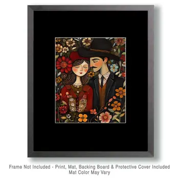 Folk Art Amore - Rustic Farmhouse Decor  8"x10" Artwork for 11"x14" Frame