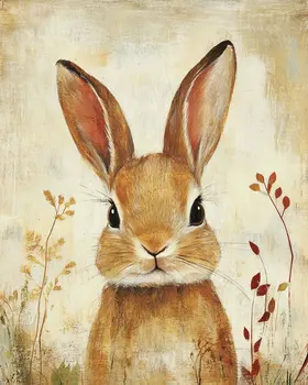 Folk Art Baby Bunny - Rustic Farmhouse Decor  8"x10" Artwork for 11"x14" Frame
