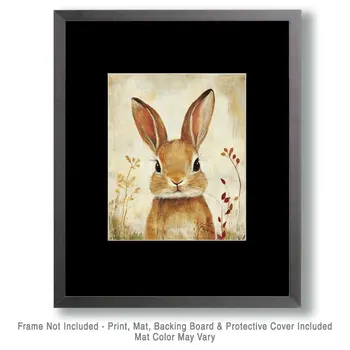 Folk Art Baby Bunny - Rustic Farmhouse Decor  8"x10" Artwork for 11"x14" Frame