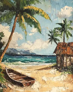 Folk Art Old Boat - Rustic Farmhouse Decor  8"x10" Artwork - 11"x14" Mat