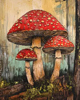 Folk Art Amanita Muscaria Mushroom - Rustic Farmhouse Decor  8"x10" Artwork for 11"x14" Frame