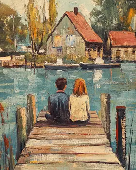 Folk Art Hangin' on the Dock - Rustic Farmhouse Decor  8"x10" Artwork for 11"x14" Frame