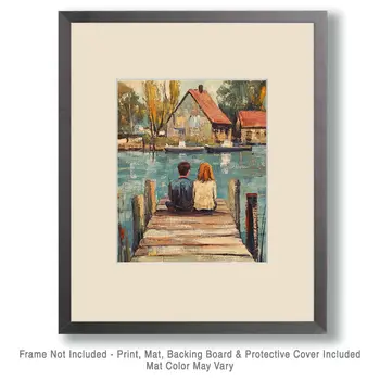 Folk Art Hangin' on the Dock - Rustic Farmhouse Decor  8"x10" Artwork for 11"x14" Frame