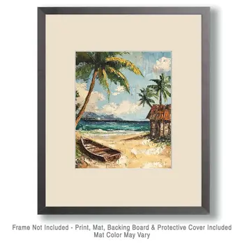 Folk Art Old Boat - Rustic Farmhouse Decor  8"x10" Artwork - 11"x14" Mat