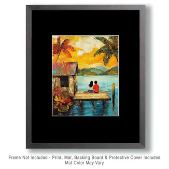 Folk Art Tropical Love - Rustic Farmhouse Decor  8"x10" Artwork for 11"x14" Frame