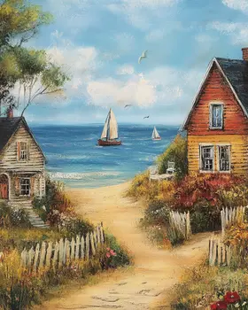 Folk Art Beach Path - Rustic Farmhouse Decor  8"x10" Artwork for 11"x14" Frame
