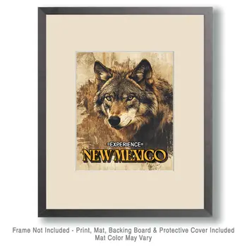 Wolf - New Mexico Souvenir Home Decor Wall Art Prints – 8″x10″ Artwork – 11″x14″ Mat