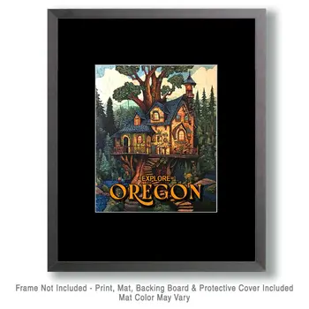 Treehouse - Oregon Souvenir Home Decor Wall Art Prints – 8″x10″ Artwork for 11″x14″ Frame