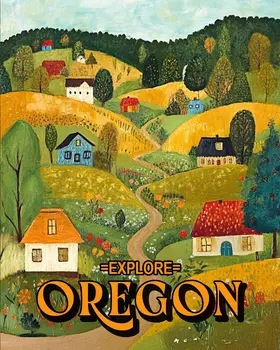 Folk Art Hill Country - Oregon Souvenir Home Decor Wall Art Prints – 8″x10″ Artwork for 11″x14″ Frame
