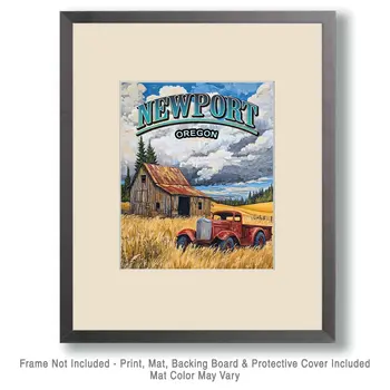 Old Truck and Barn - Oregon Souvenir Home Decor Wall Art Prints – 8″x10″ Artwork for 11″x14″ Frame