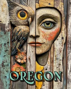 Owl and Face - Oregon Souvenir Home Decor Wall Art Prints – 8″x10″ Artwork for 11″x14″ Frame