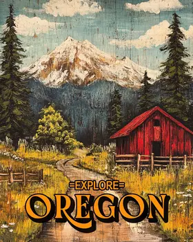 Red Barn - Oregon Souvenir Home Decor Wall Art Prints – 8″x10″ Artwork for 11″x14″ Frame