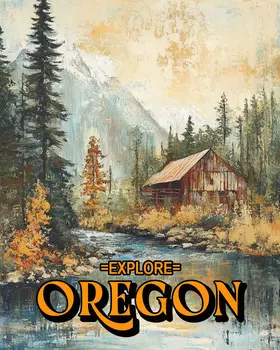 Mountain Cabin - Oregon Souvenir Home Decor Wall Art Prints – 8″x10″ Artwork for 11″x14″ Frame