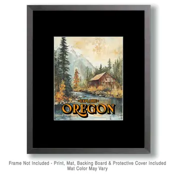 Mountain Cabin - Oregon Souvenir Home Decor Wall Art Prints – 8″x10″ Artwork for 11″x14″ Frame