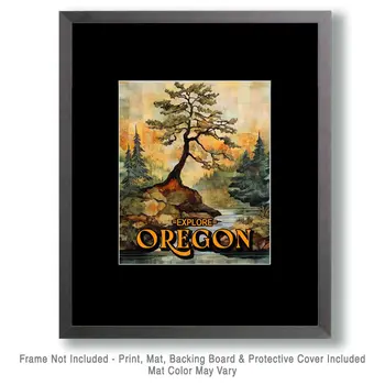 Lone Tree - Oregon Souvenir Home Decor Wall Art Prints – 8″x10″ Artwork for 11″x14″ Frame