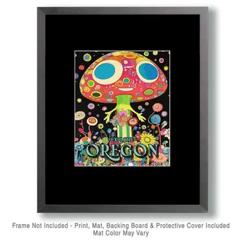 Happy Mushroom - Oregon Souvenir Home Decor Wall Art Prints – 8″x10″ Artwork for 11″x14″ Frame